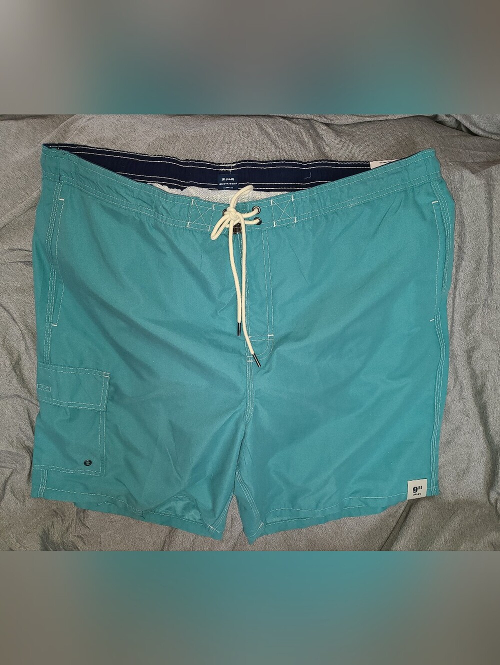 Men's 2X Turquoise George Swim Trunks with Drawstring 9" Inseam